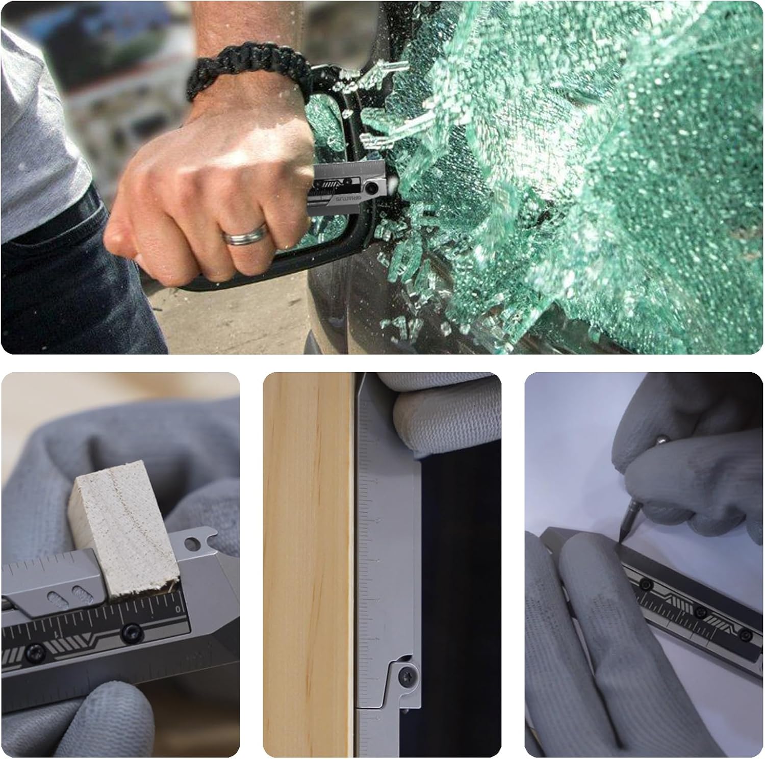 EDC Pry Bar with Folding Ruler 11 IN 1 Multitool Pocket Pry Bars Compact Crowbar, Caliper, Bottle Opener, Small Metal Pen Nail Puller Home Working Repair Measure Tool Everyday Carry Gadget Men Gifts