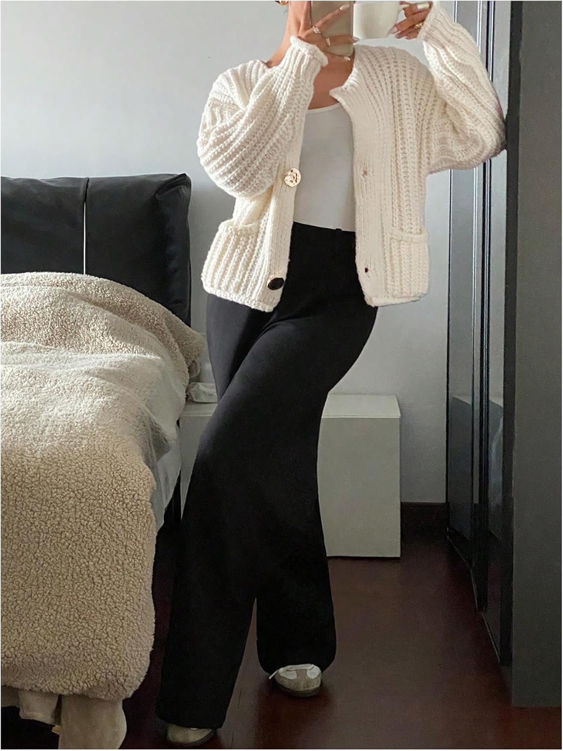 GORGLITTER Women's Chunky Knit Cardigan Sweaters Button Up Long Sleeve Open Front Coats - Image 5