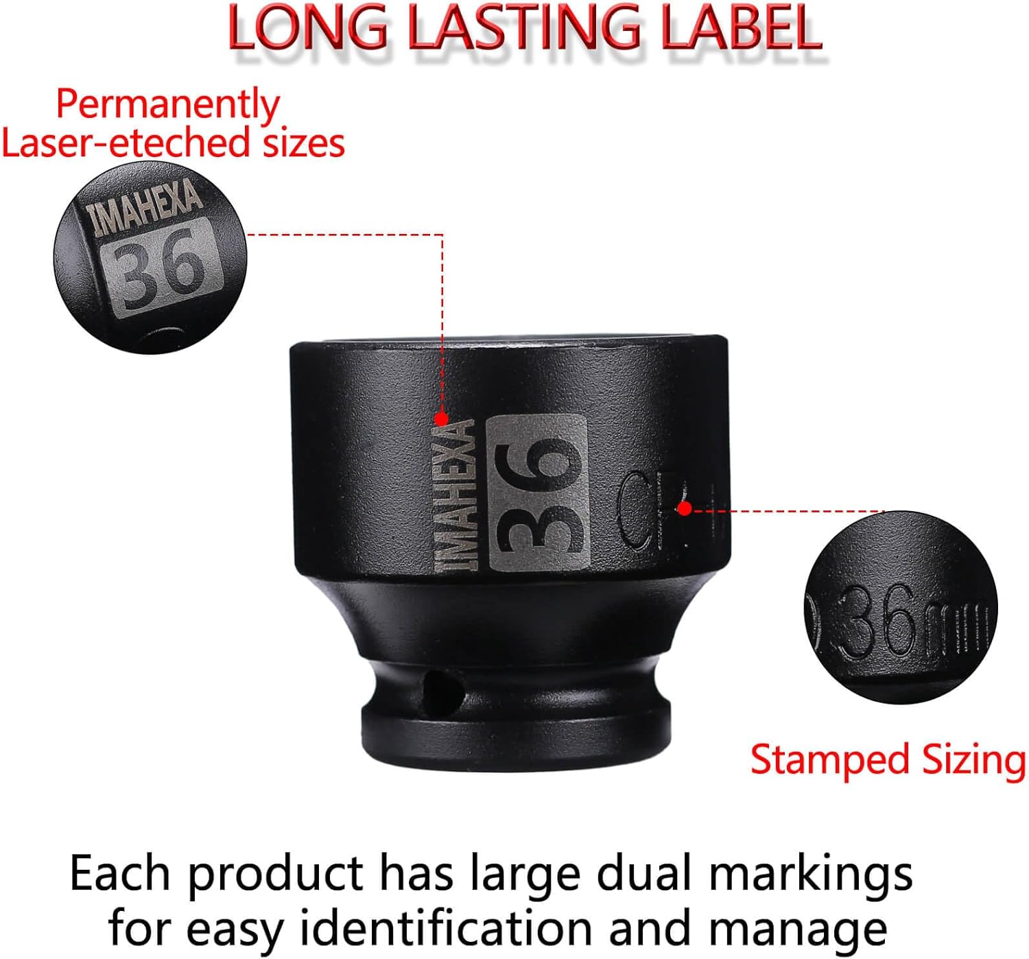 1/2" Square Drive Impact Socket,Shallow 36mm Metric Sleeve,CR-MO Hex Point for Convenient Disassembly of Axle Nuts(36mm)
