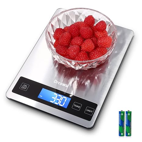 Kitchen Scales Digital 15kg Kitchen Scales Digital Waterproof with LCD Display Multifunctional Food Scale High Precision up to 1g Tare Function Touch Button Large Stainless Steel Panel