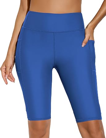 Buauty High-Waisted Womens 12" Swim Shorts with Liner UPF50+ Board Shorts with Pockets Quick Dry Swimsuit Bottom