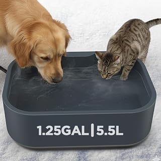 1.25Gal/5.5L Extra Large Pet Heated Water Bowl for Dog Cats Rabbit Chicken Duck Squirrel, Indoor & Outdoor Antifreezing Winter Heated Food & Water Bowl Dish, Thickened Design, BPA-Free, Plug and Play