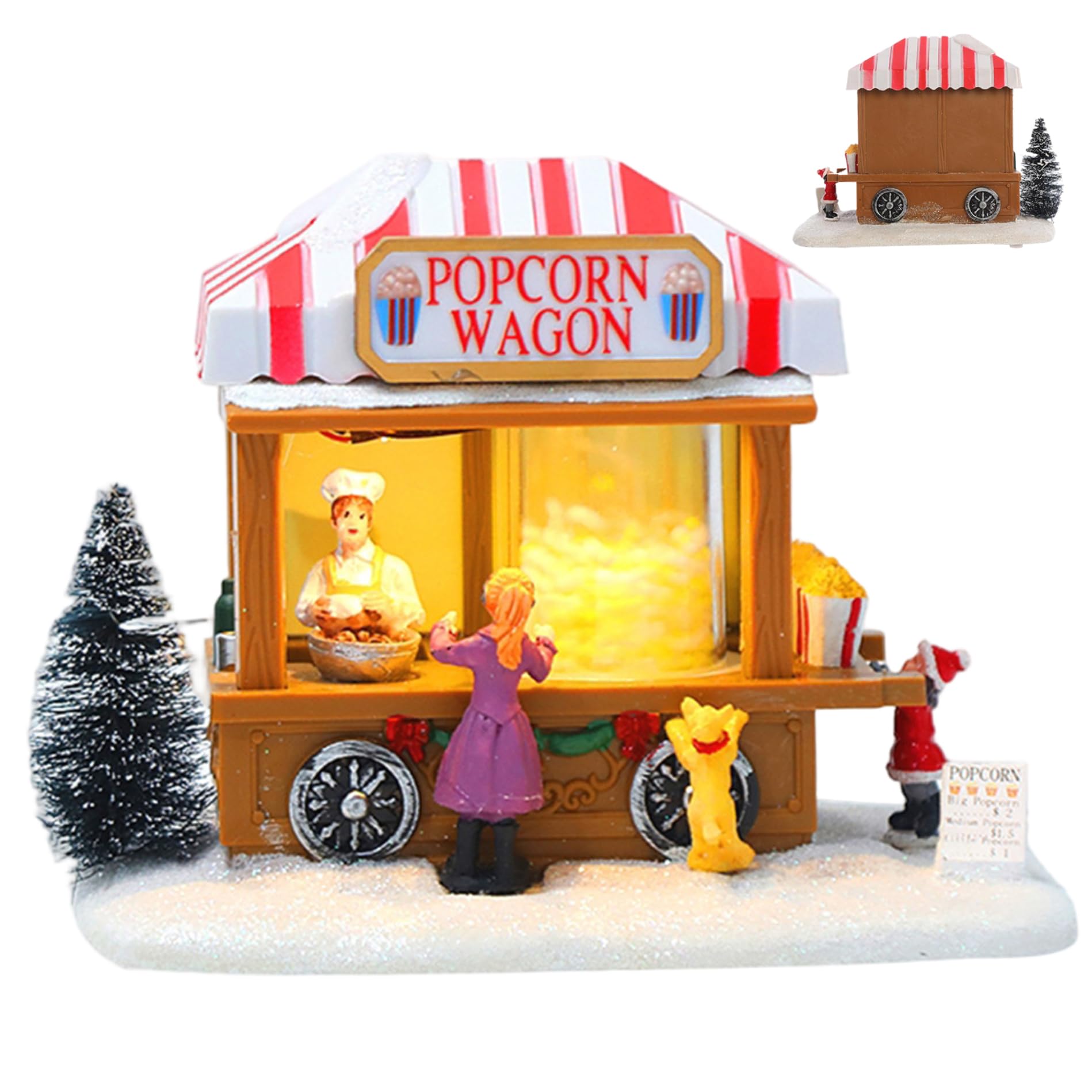 Wagon de Pop-Corn Lumineux et Musical pour Village de Noël miniature