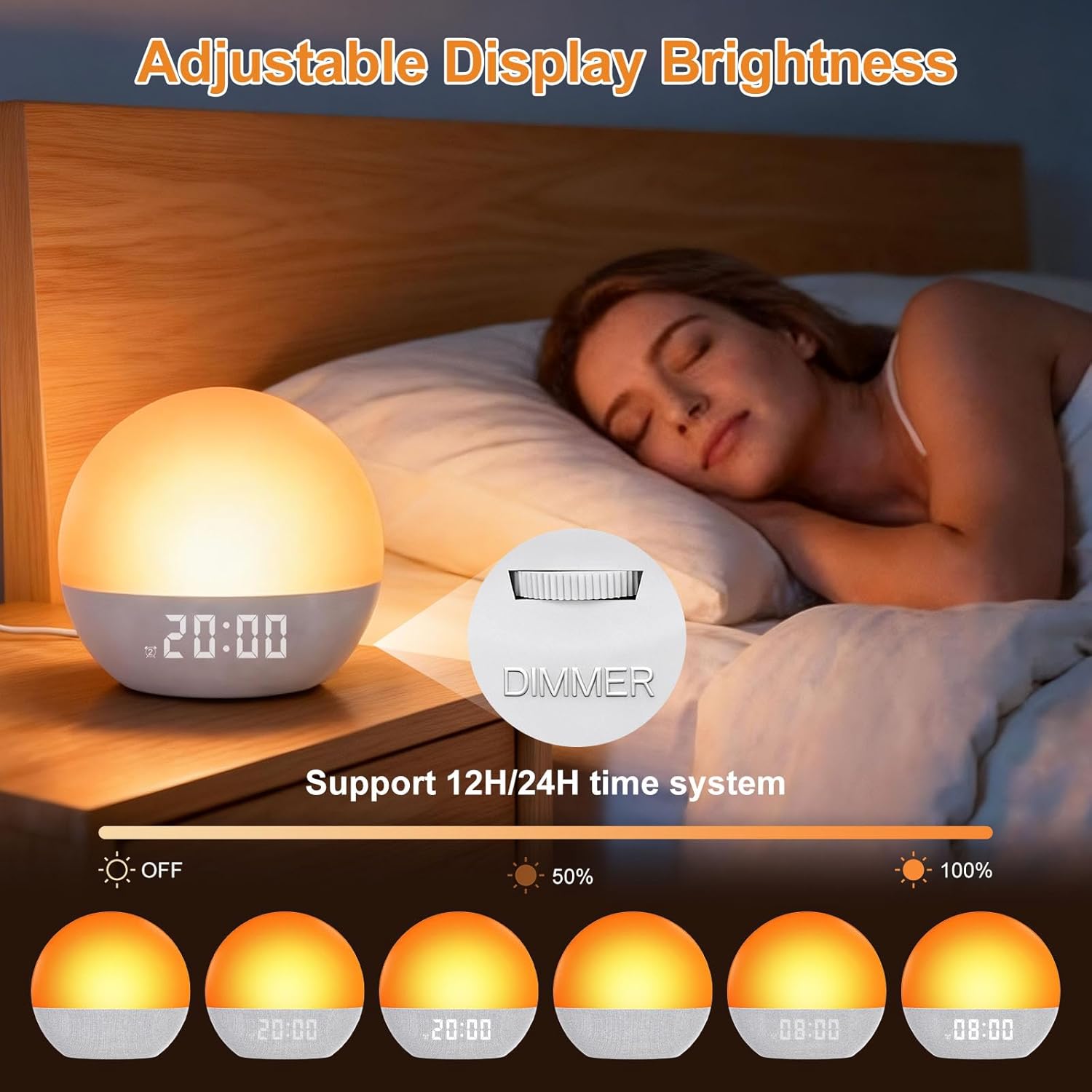 Sunrise Alarm Clock, White Noise Sound Machine, Gentle Alarm Clocks for Bedrooms, Natural Linen, 24 Soothing Sounds, 17 Night Lights, Dimmable Clock, Dual-Alarm for Heavy Sleepers