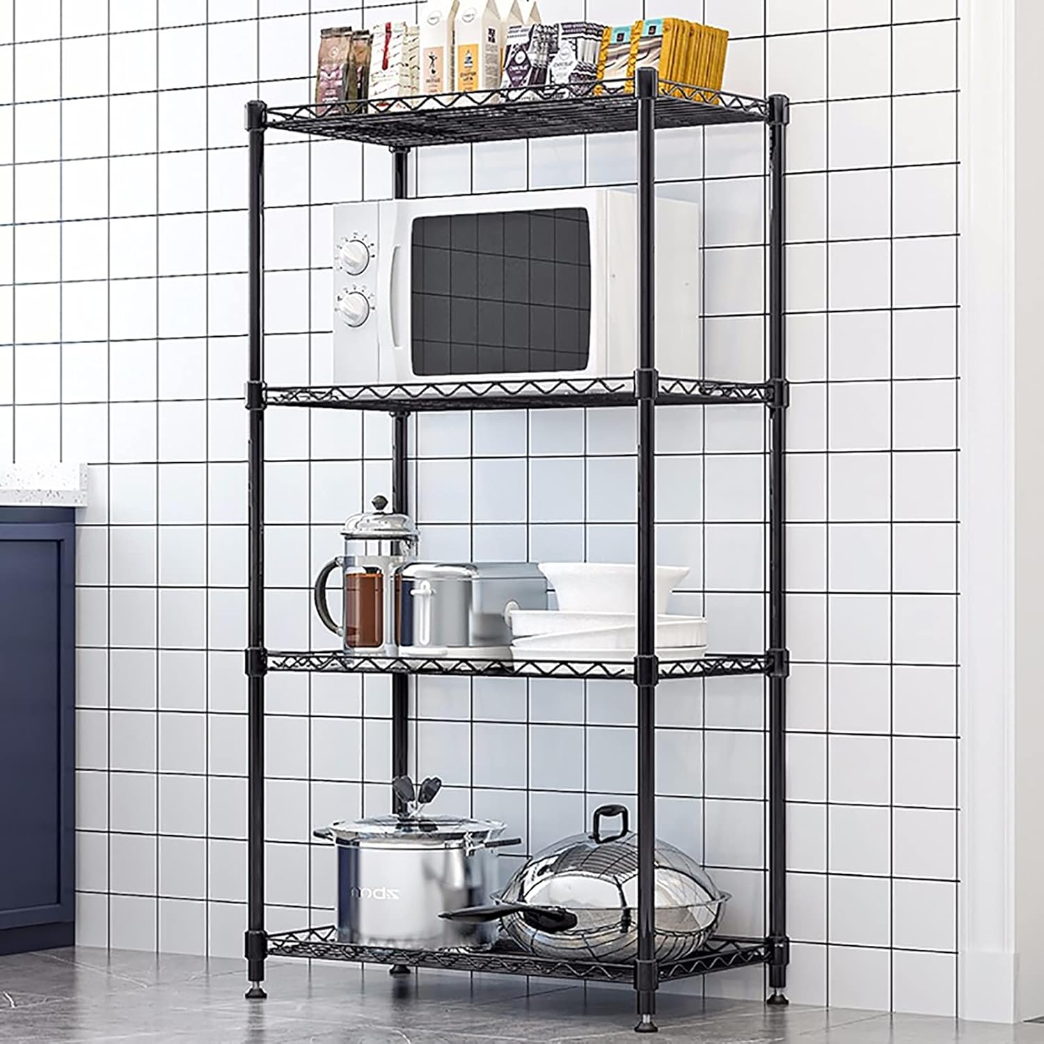 Hlyluoyi 4-Shelf Shelving Unit, Heavy Duty Wire Shelving (184 lbs Loading Capacity per Shelf) Metal Shelves with Leveling Feet Storage Rack for Garage Kitchen Pantry Black (22.3Lx13.8Wx47.2H) : Tools & Home Improvement
