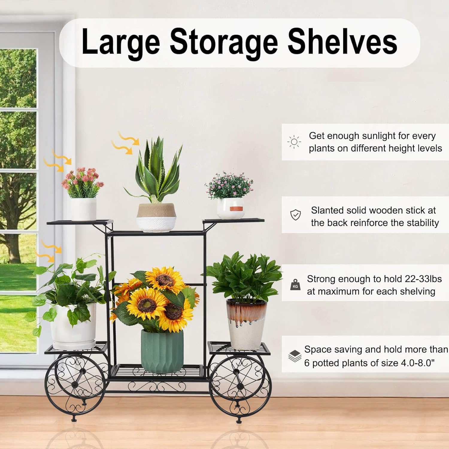 unho Metal Plant Stand Indoor: 6 Tier Garden Cart Flower Planter Pot Holder Parisian Style Wrought Iron Display Shelf Rack Decorating Garden Home Patio Condo Porch