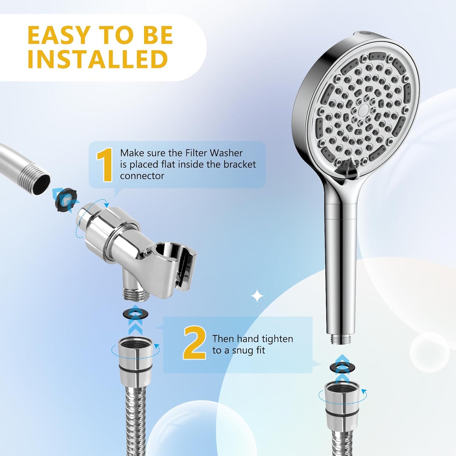 6 Spray Modes Filtered Handheld Showerhead Set, Huge 6-Inch High Pressure Shower Head with Handheld Spray, Chrome Water Softener Shower Head for Hard Water, Built-in Power Wash to Clean Tub