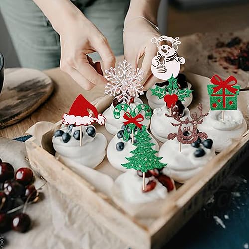 Vista 88 de Rsstarxi Paquete de 30 adornos navideños para cupcakes de hombre de jengibre con purpurina para baby shower, decoración para temática de Feliz