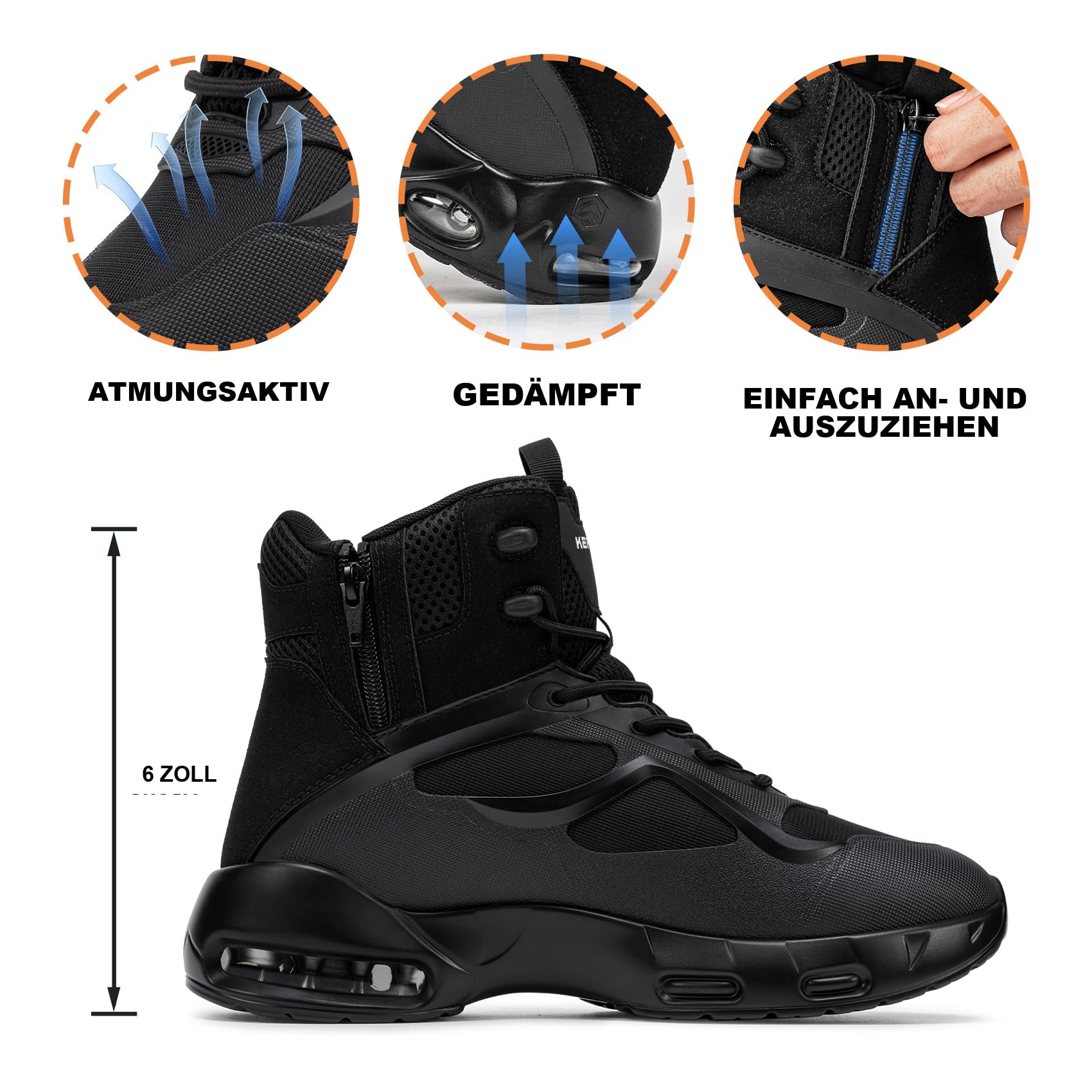 Militärische Taktikstiefel für Herren Wasserdichte rutschfeste Wander Arbeits und Kampfstiefel 6 Zoll mit Seitenreißverschluss und Dämpfung