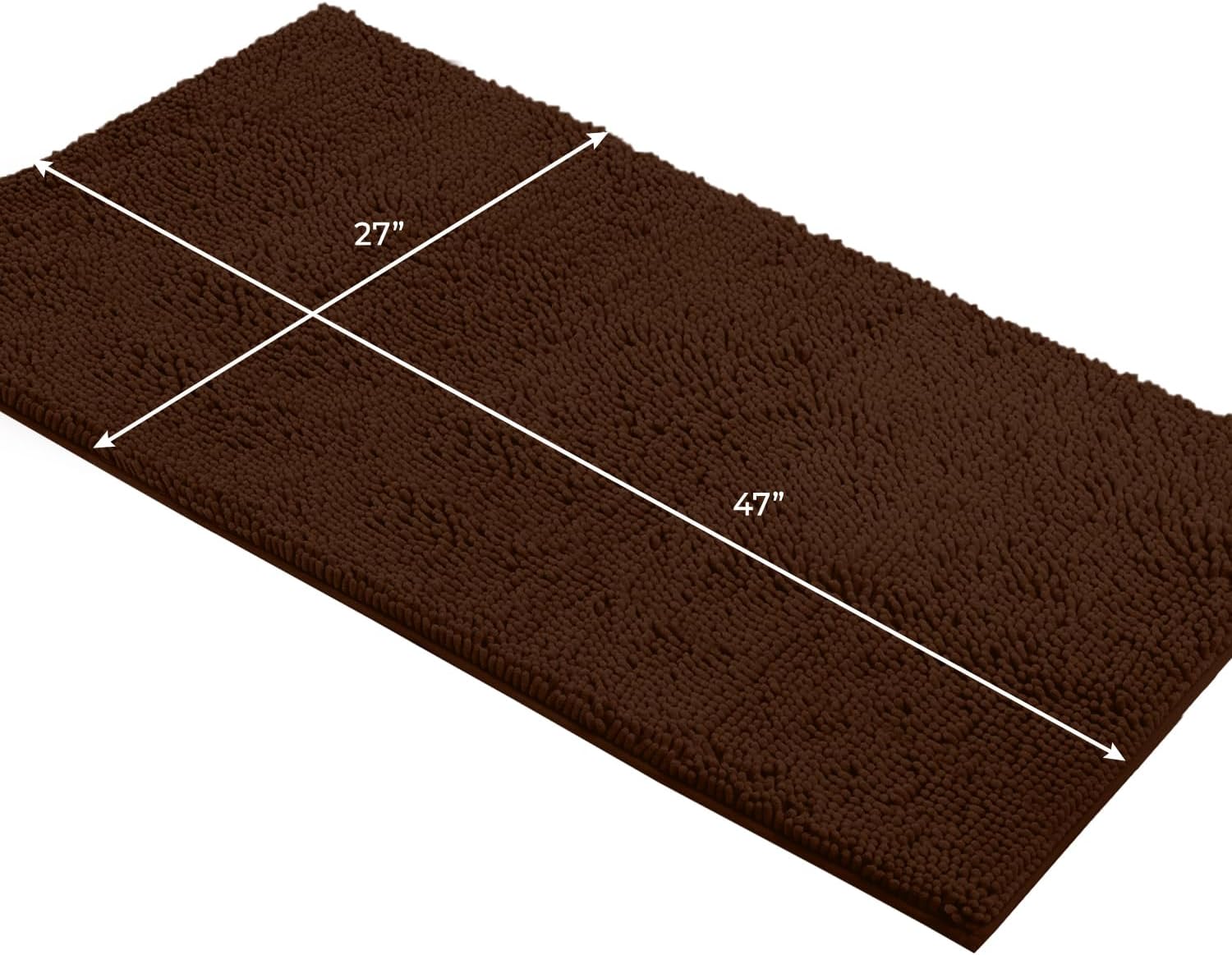 LuxUrux Plush Chenille Runner Rug – Ultra-Soft, Absorbent & Non-Slip Bath Mat for Bathroom, Hallway & More, Machine Washable (27 x 47 inches, Brown)