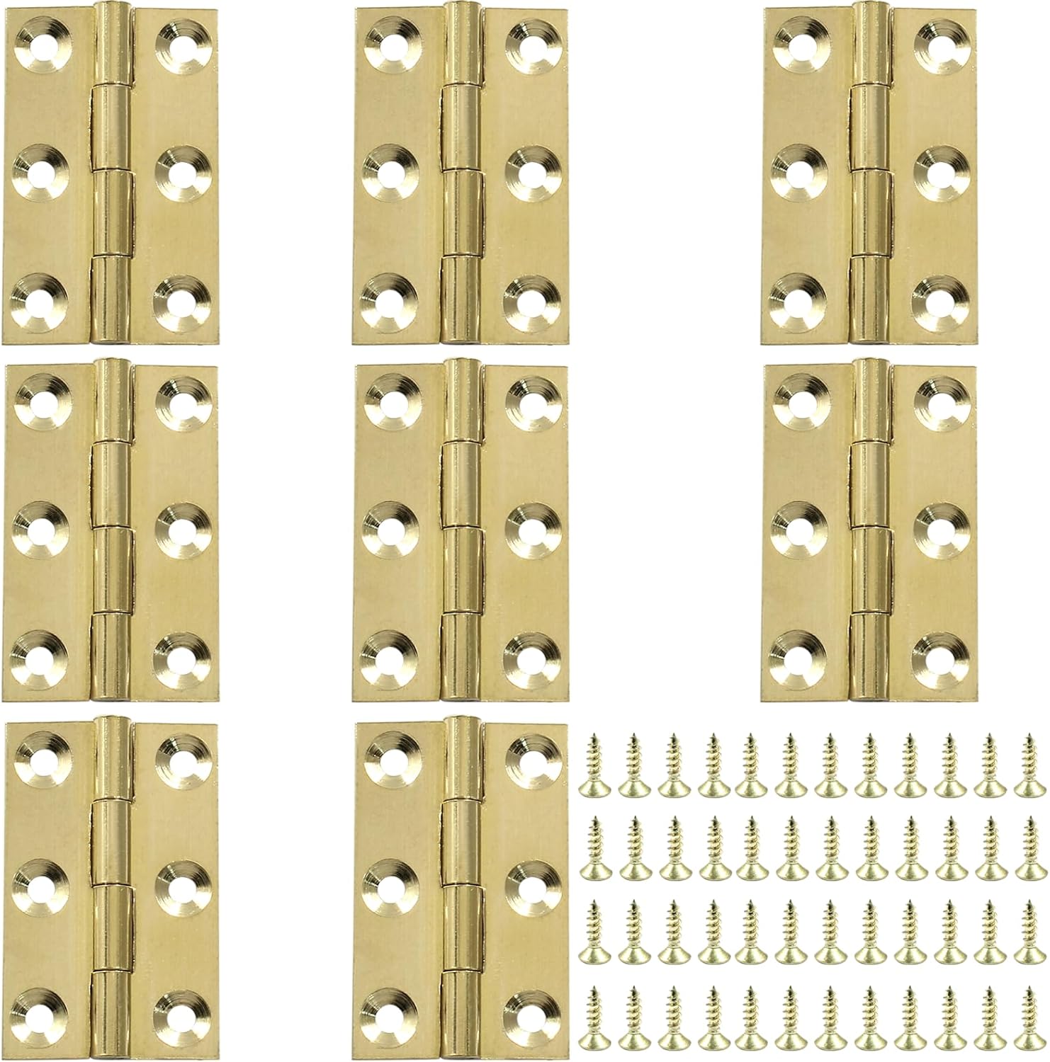 Piutouyar 8 Pack Butt Hinge 1.5 Inch Mini Solid Brass Hinges for Small Cabinet, Folding Craft With Mounting Screws for Boxes, Gate, Drawer