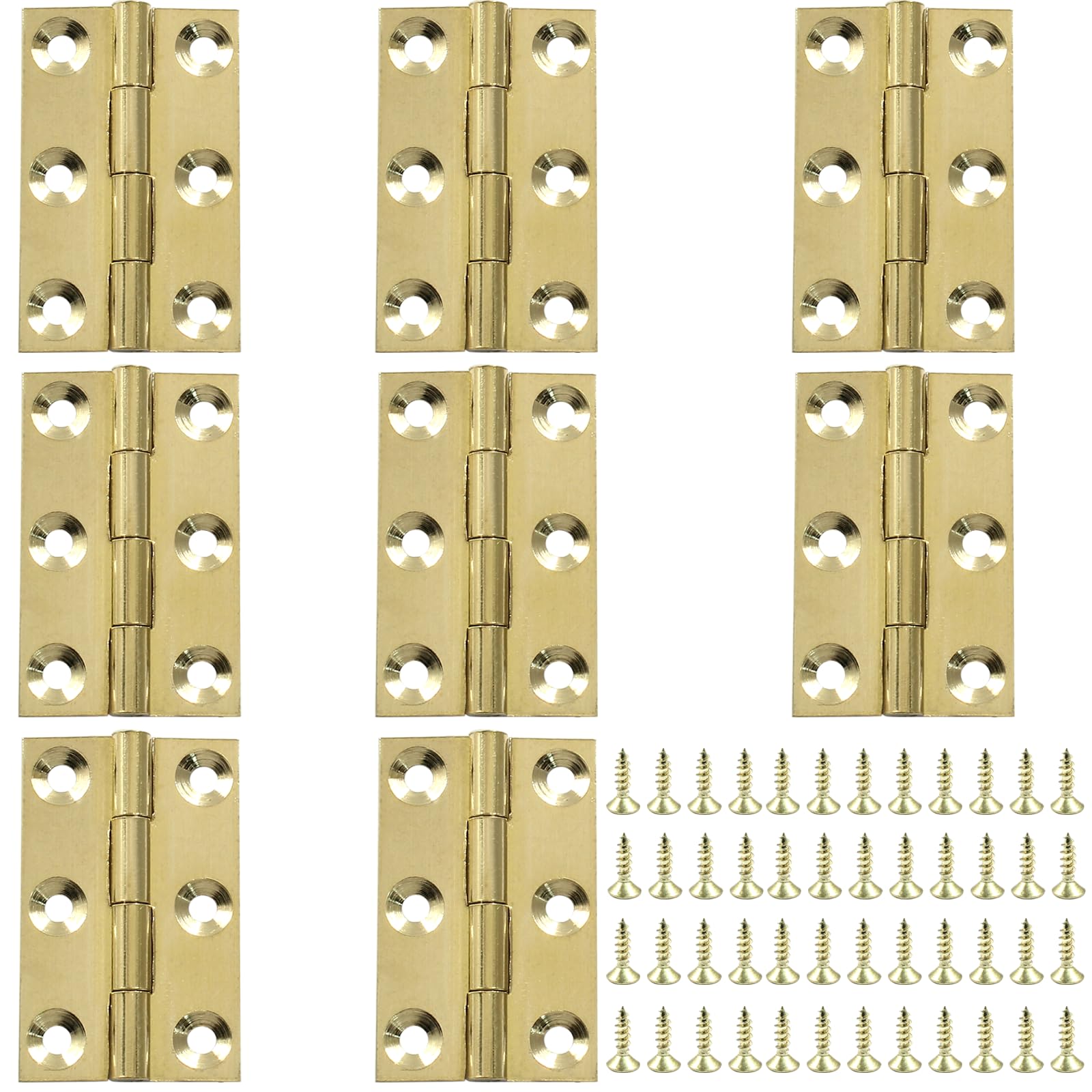 Piutouyar 8 Pack Butt Hinge 1.5 Inch Mini Hinges Solid Brass Hinges Small Cabinet Hinges Folding Craft Hinges with Mounting Screws for Boxes Gate Drawer