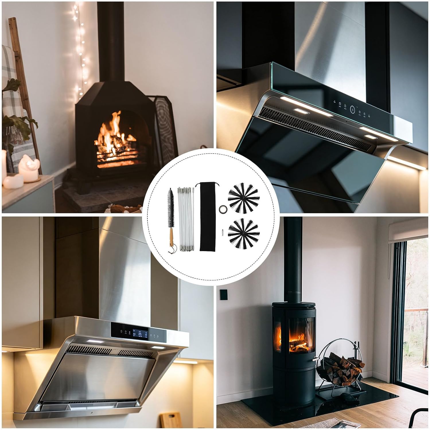 Chimney Cleaning Tool Includes Rod Brush Head Small Brush Storage Bag Extension Rod Tape - Wood Stove Flue Vent Sweep Maintenance Kit