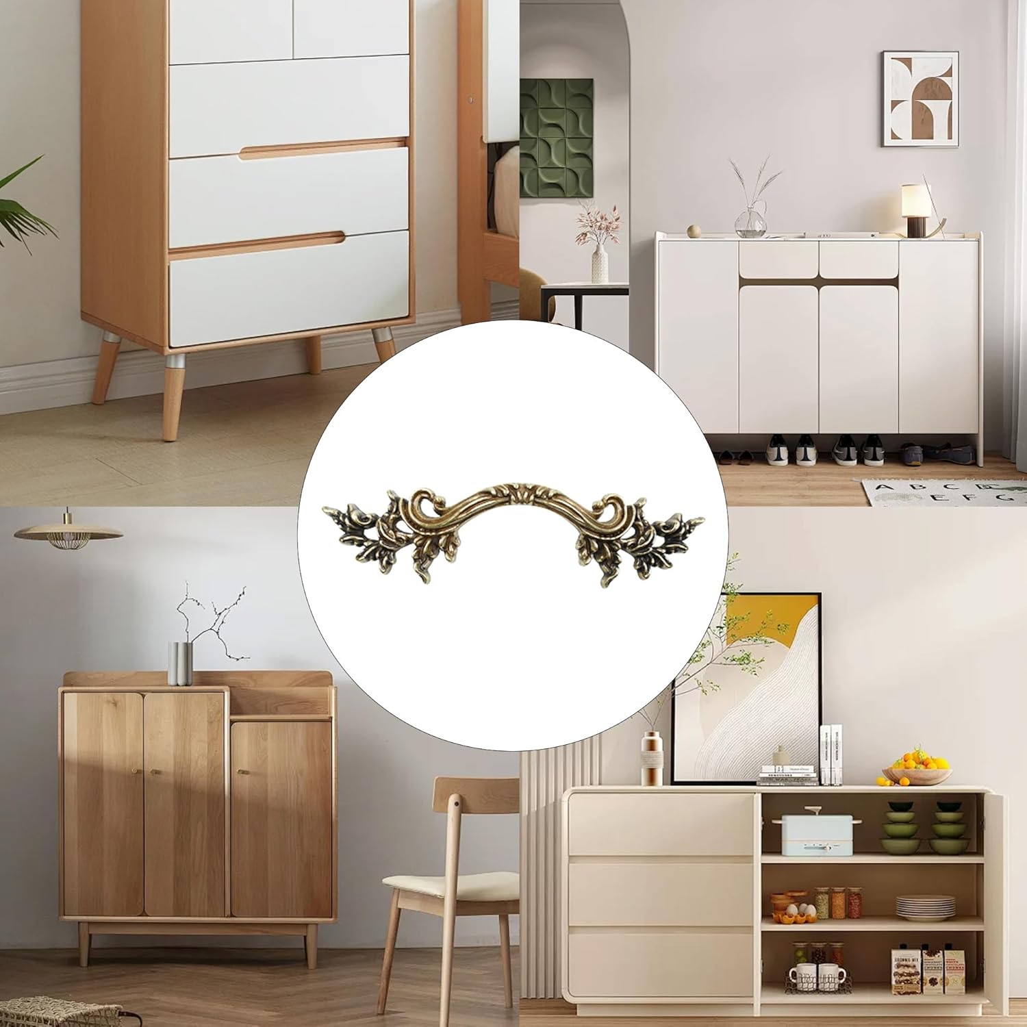 4PCS 6Inch Vintage Drawer Pulls, Antique Bronze Cabinet Handles, Euro Style Dresser Hardware, Classic Decorative Furniture Handles for Kitchen, Bathroom, Cupboard