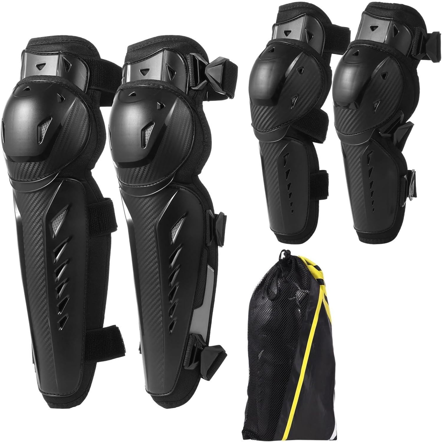 4 Pcs Knee & Elbow Pads for Adults, Adjustable Hard Shell Protectors for Ski, Cycling, and Skateboarding