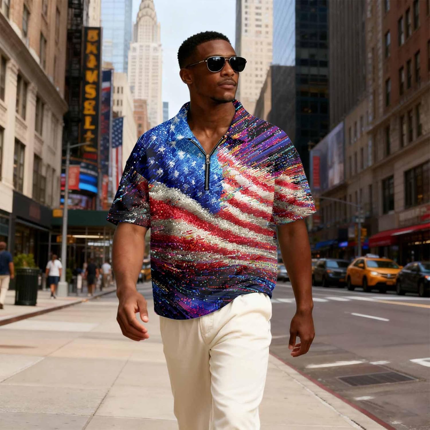 Ymosrh Men's Polo Shirt Short Sleeve American Flag Graphic Print Patriotic Golf Tennis Shirts, S-3XL