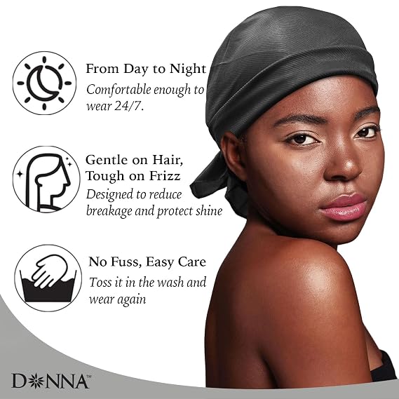 DONNA Silky Smooth Satin Wrap Soft Breathable Head Wrap for Sleeping, Satin Hair Scarf for Women, Versatile Silk Head Wrap for Black Hair, Protective Night Scarf, 1pc Black