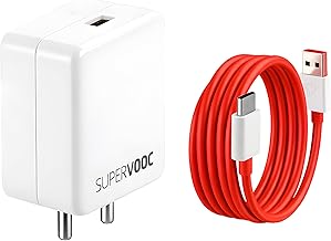 Novobit 65W SuperVOOC Charger with Type-C Cable | Ultra-Fast Charging for OnePlus, Realme & Oppo | Supports Warp, Dart, Dash & SuperDart (65w Charger + Cable - Red)