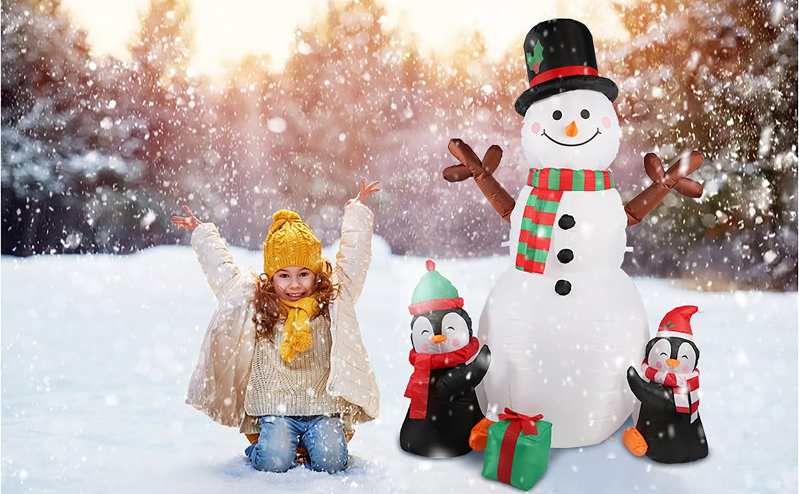Decoraciones Inflables Navideñas De Pingüino Muñeco De Nieve De 6 Pies con Luces LED Giratorias, Adornos Inflables Modelo Navideños, para Decoración Navideña En Interiores Y Exteriores