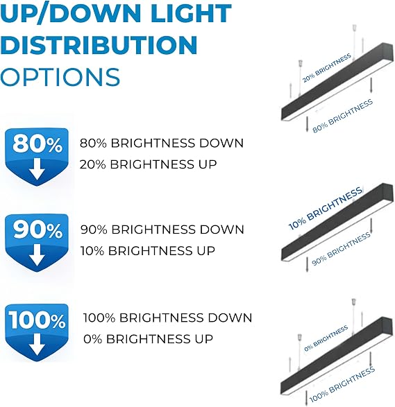 4FT Black LED Linear Light Fixture, Linkable Linear Pendant Light, Up & Down, 20/30/40/50/60W, 5CCT 3000K-6500K, 7800LM, 0-10V Dimmable, Kitchen Island & Office (4 Pack)