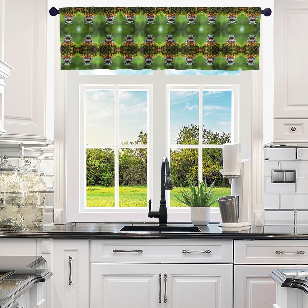 Frog Valance Curtains for Living Room Bedroom, Tropical Wild Frog Kitchen Curtains Valances, Nature Animal Rod Pocket Window Treatment, Green Curtain Valances for Windows Bathroom, 1 Panel 52"x18"