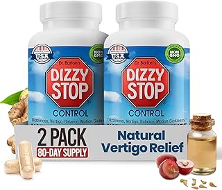 Dizzy Stop Dr. Barton's Vertigo Relief Products with Ginger and Grape Seed - Non-Drowsy Motion Sickness Pills for Dizziness Relief and Inner Ear Balance - (80 Count – Pack of 2)