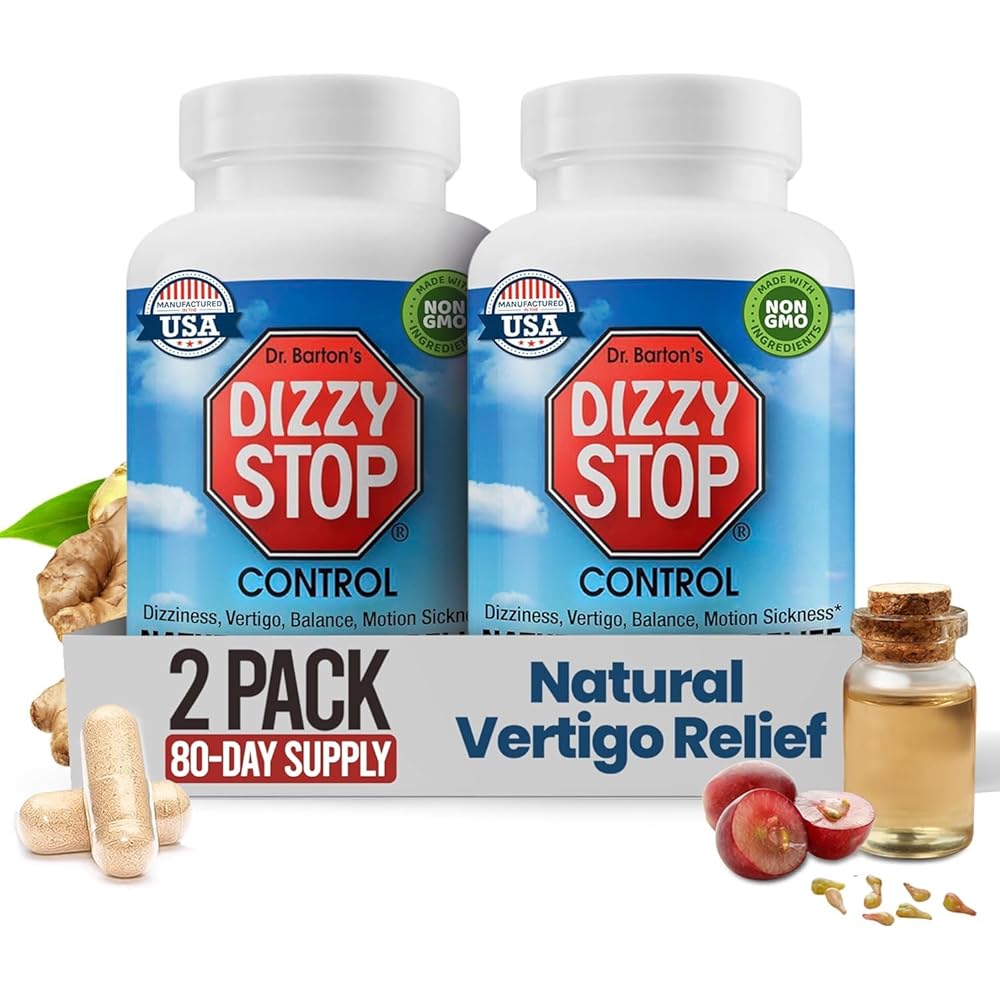 Vertigo Relief Product & NonDrowsy Motion Sickness Pills: Nausea and Dizziness, Ginger & Grape Seed Formula, Inner Ear Balance, Car, Cruise & Travel Essential, Stomach Support (80 Count - Pack of 2)