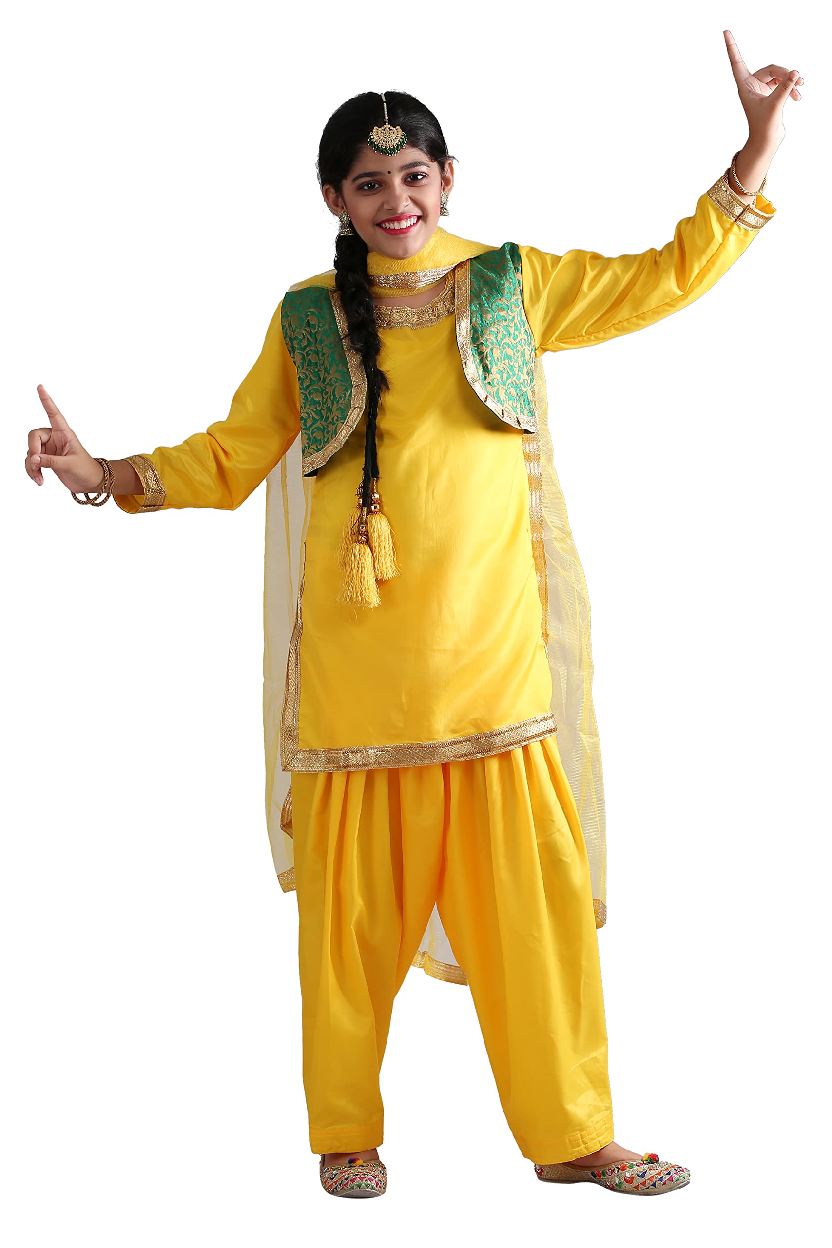 bhangra dress for ladies Buy The Dance Bible Polyester Girls Punjabi Gidda Dance Costume (Salwar, Kurta, Dupatta Set) (20 (2-4Years), Yellow) at 18-5-36-37