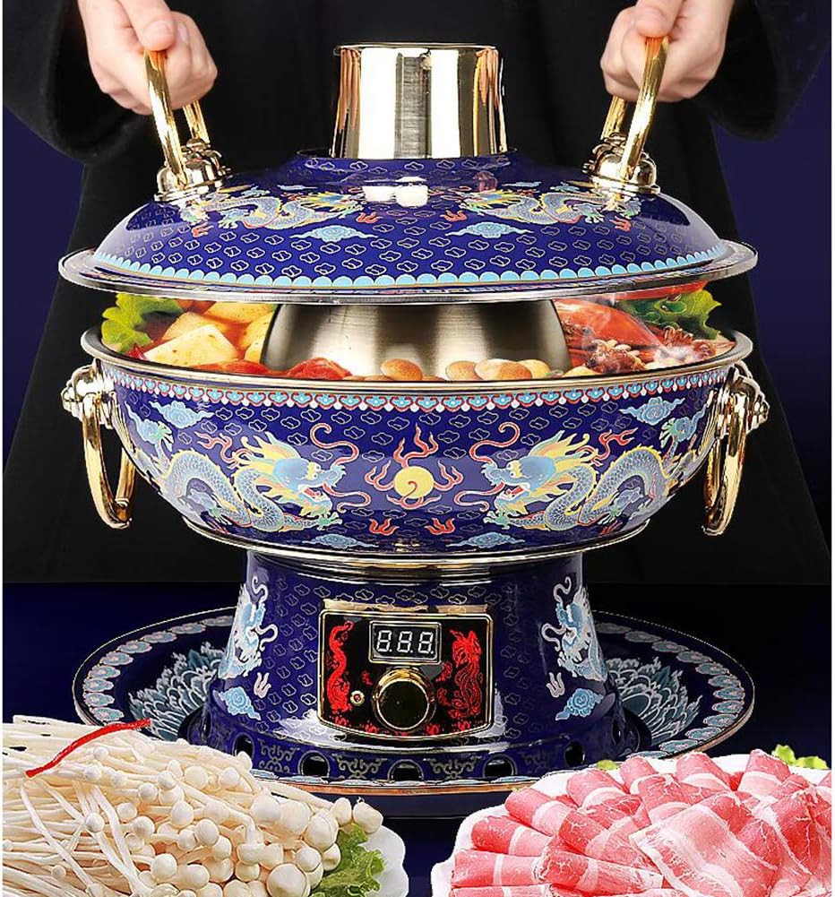 Fondue Marmite Fondue Printed Stainless Steel with Flower Flower Hot Pot Electric Cleaning Double Use Fire for Family/Friends, Parties