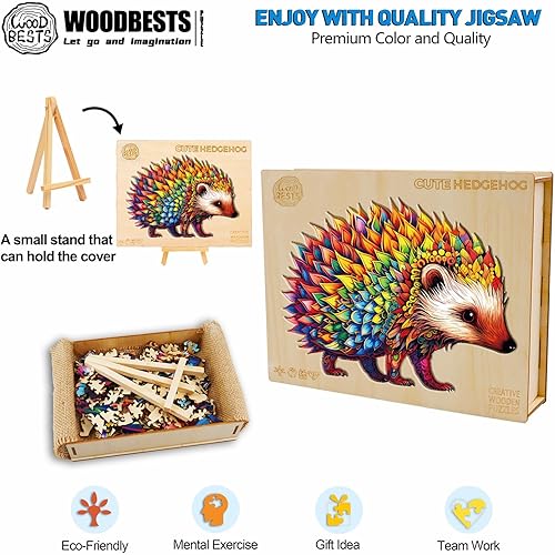 Miniatura 3 de WOODBESTS Rompecabezas de madera para adultos, lindo rompecabezas de erizo (L, 260 piezas, 13.7 x 10 pulgadas), hermosa caja de madera, rompecabezas