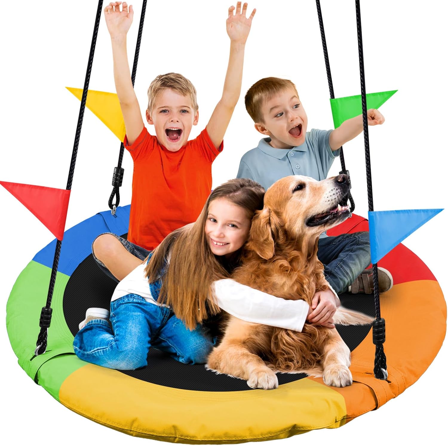 Odoland Kid Tree Swing - 40in Saucer Swings for Outdoor - Chidren Round 900D Waterproof Oxford Platform Swing - 660Lb Weight Capacity for Yard Color