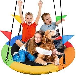 Odoland Kid Tree Swing - 40in Saucer Swings for Outdoor - Chidren Round 900D Waterproof Oxford Platform Swing