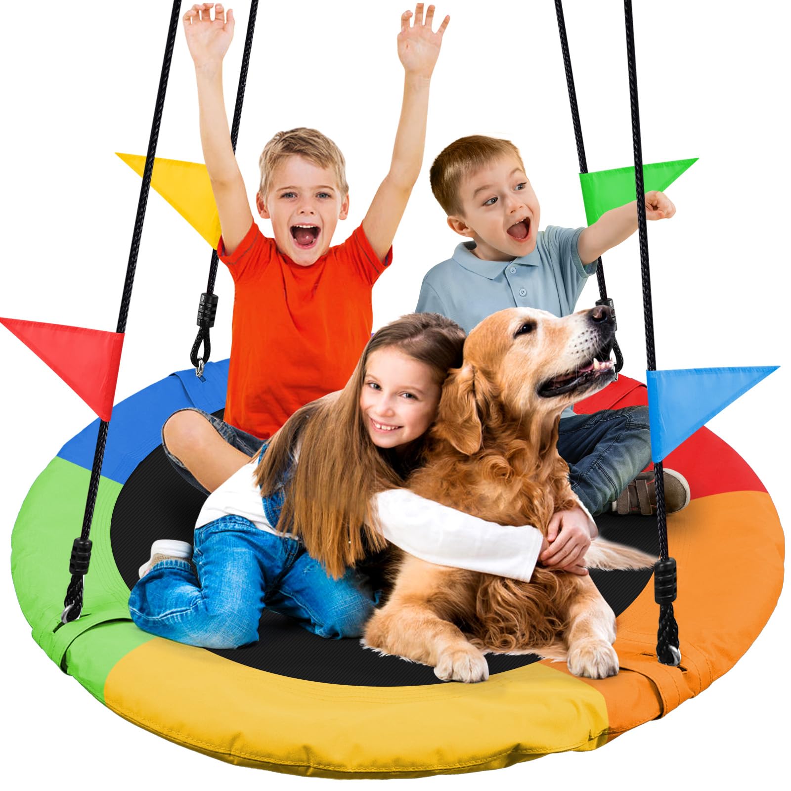 Odoland 40in Kid Tree Swing - Large Saucer Outdoor Swings - Chidren Round 900D Waterproof Oxford Platform Swing for Yard Color