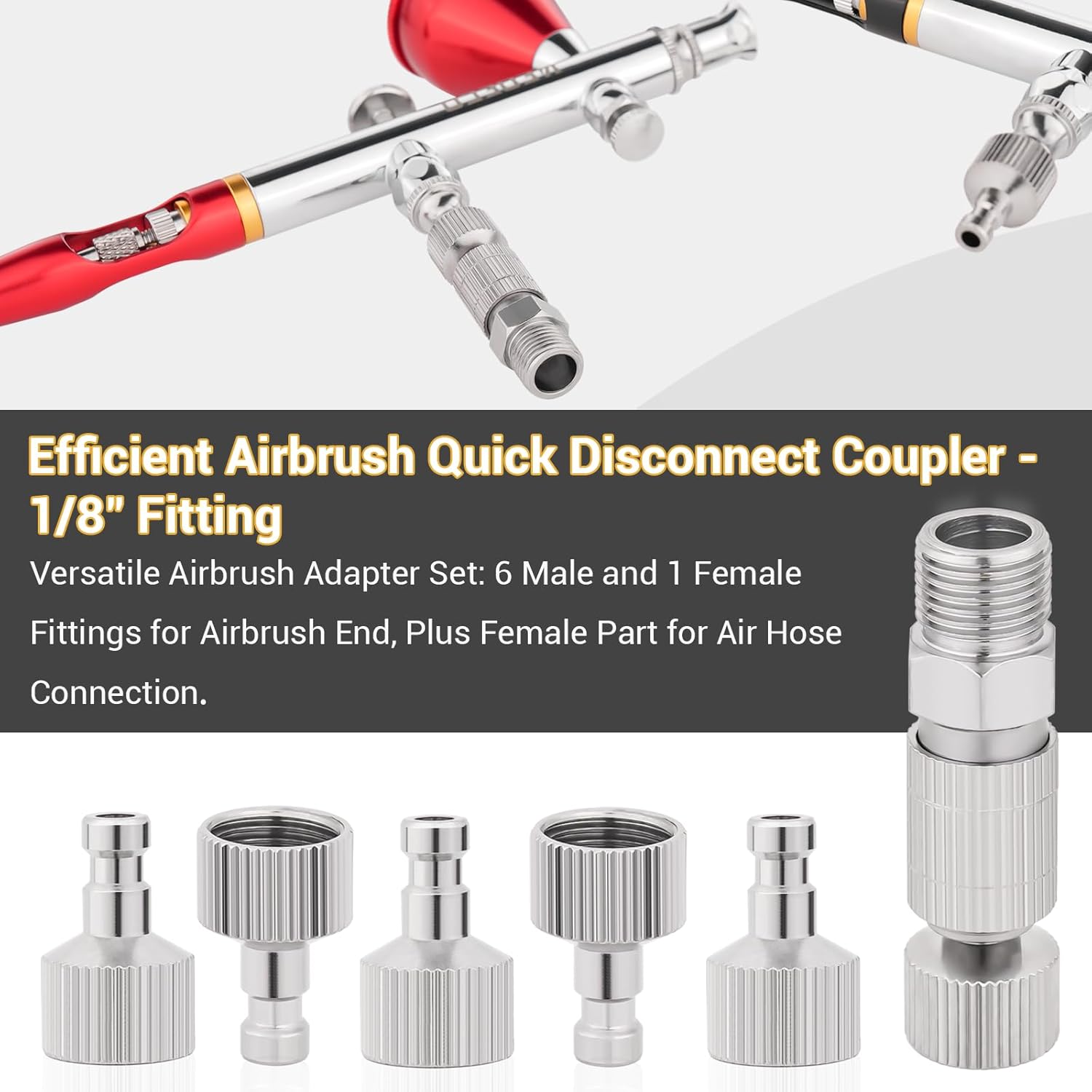 NEOECO Airbrush Quick Disconnect Coupler Release Fitting & Plug, 6pcs 1/8 in BSP Male and Female Connections Adapter Air Brush Accessory