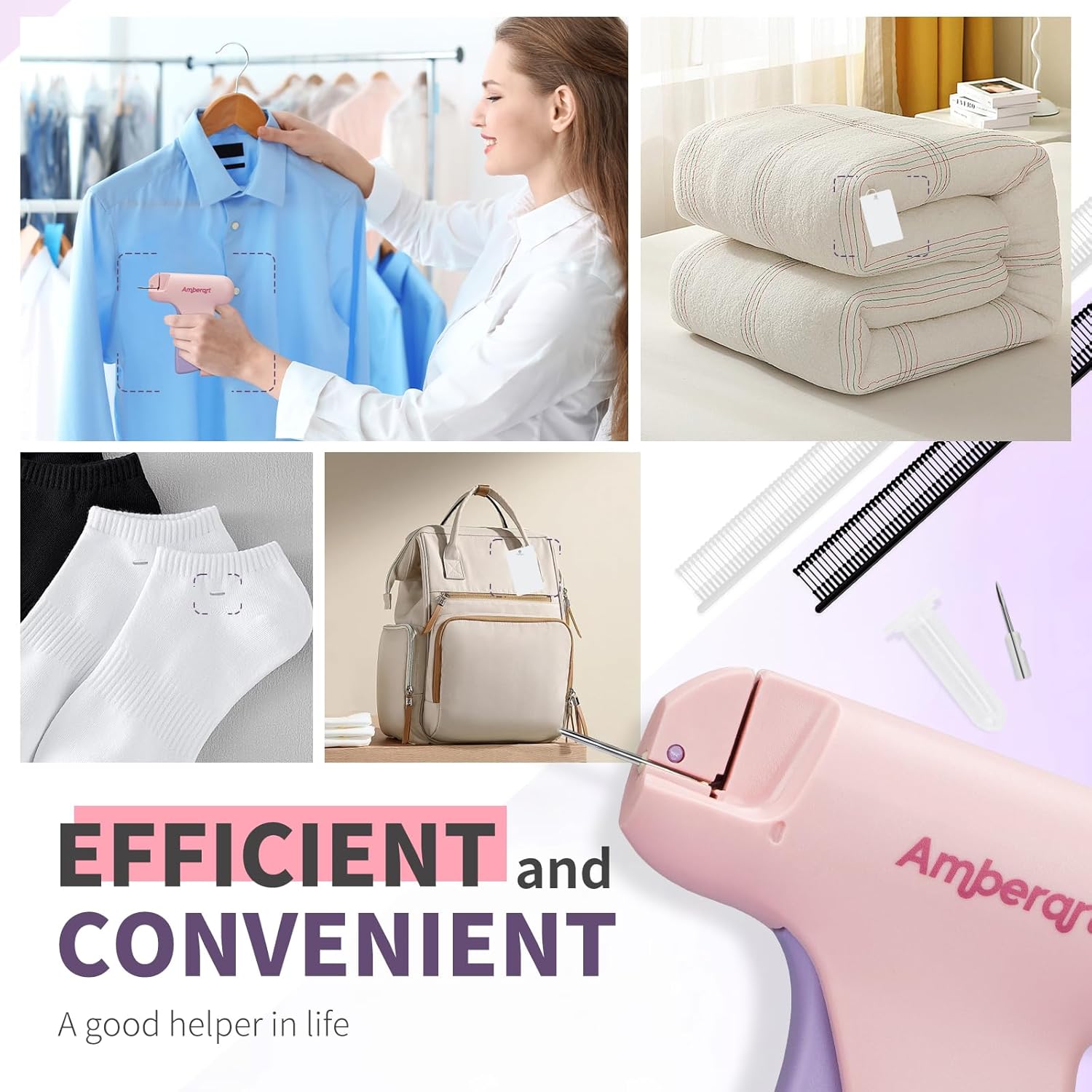 Stitch Gun for Clothes, Handheld Quick Clothing Fixer, Mini Sewing Kit, Tag Gun Includes 2 Needles, 1000 Black Fasteners & 1000 White Fasteners (Pink) - Image 3