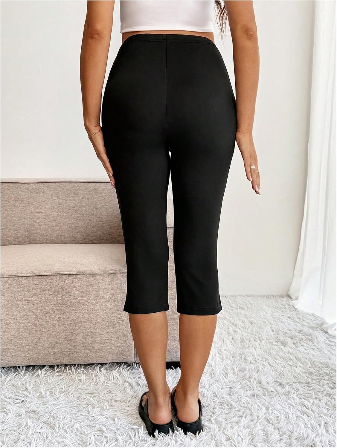 MakeMeChic Women's Maternity Capris Leggings Checkered Over The Belly Stretch Pregnancy Cropped Pants
