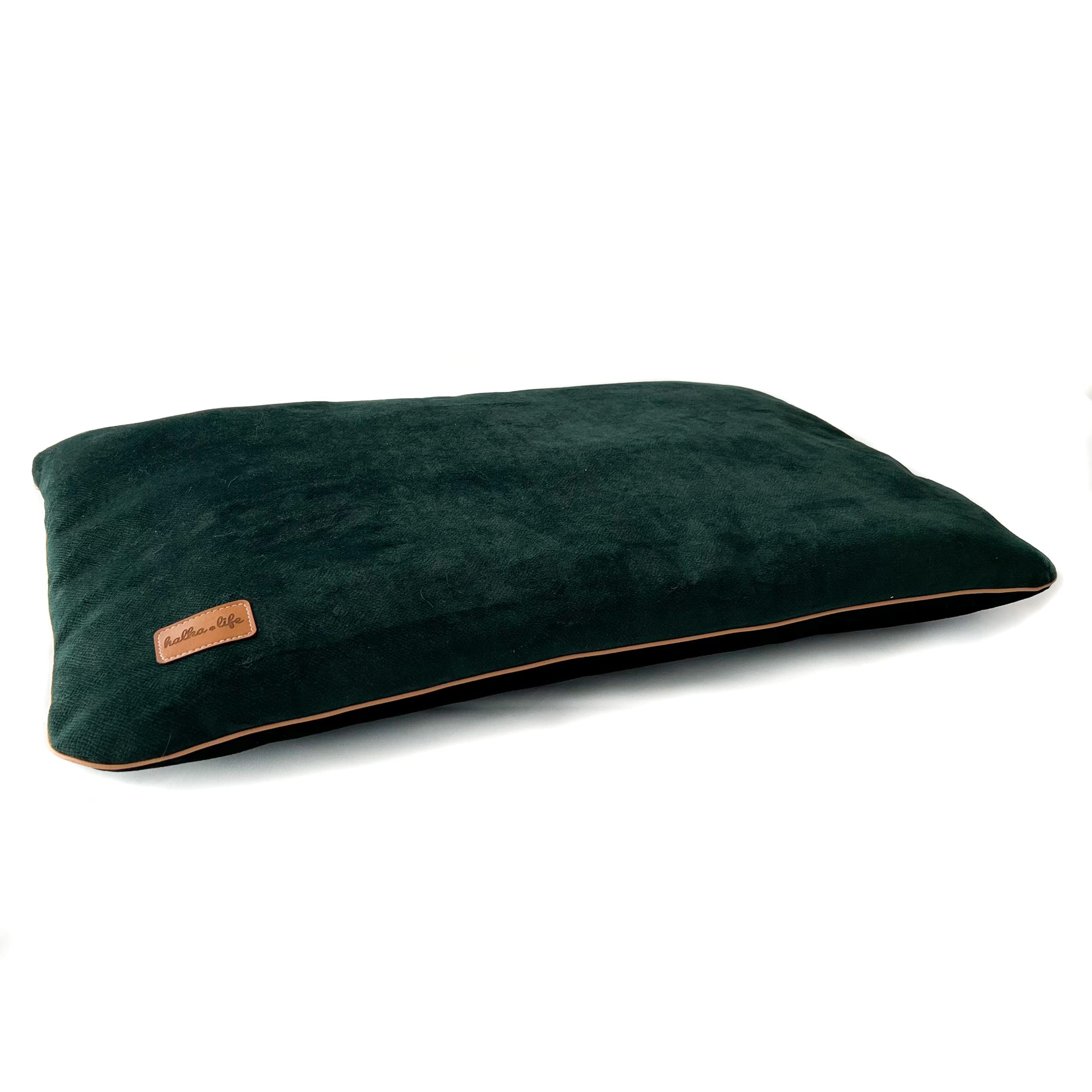 Halkalife Pillow for dogs and cats. Comfortable pet bed with a zipper. Washable dog bed.(S, Bottle Green)