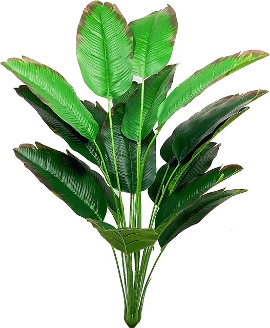 AIVORIUY Artificial Plants Fake Banana Tree Leaves with Stems Faux Palm Tree Bird of Paradise Imitation Frond Leaf Tropical Plants Greenery Floral Jungle Beach Party Garden Home Decoration (Red Green)
