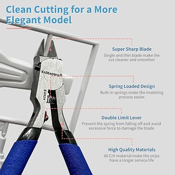 KAIHAOWIN Model Nippers Set 9 Pcs, Single Thin Blade Sprue Cutter with Tool Kit Case for Gundam Hobby Clippers for Gunpla Plastic Model Building Repairing and Fixing