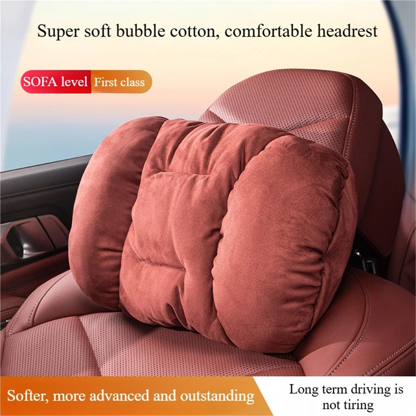 Cale-têtes pour sièges Auto Appuie-tête de Voiture en Daim Confortable, Coussin de Protection cervicale et Lombaire Doux pour véhicule Tête de Voiture(Orange A)