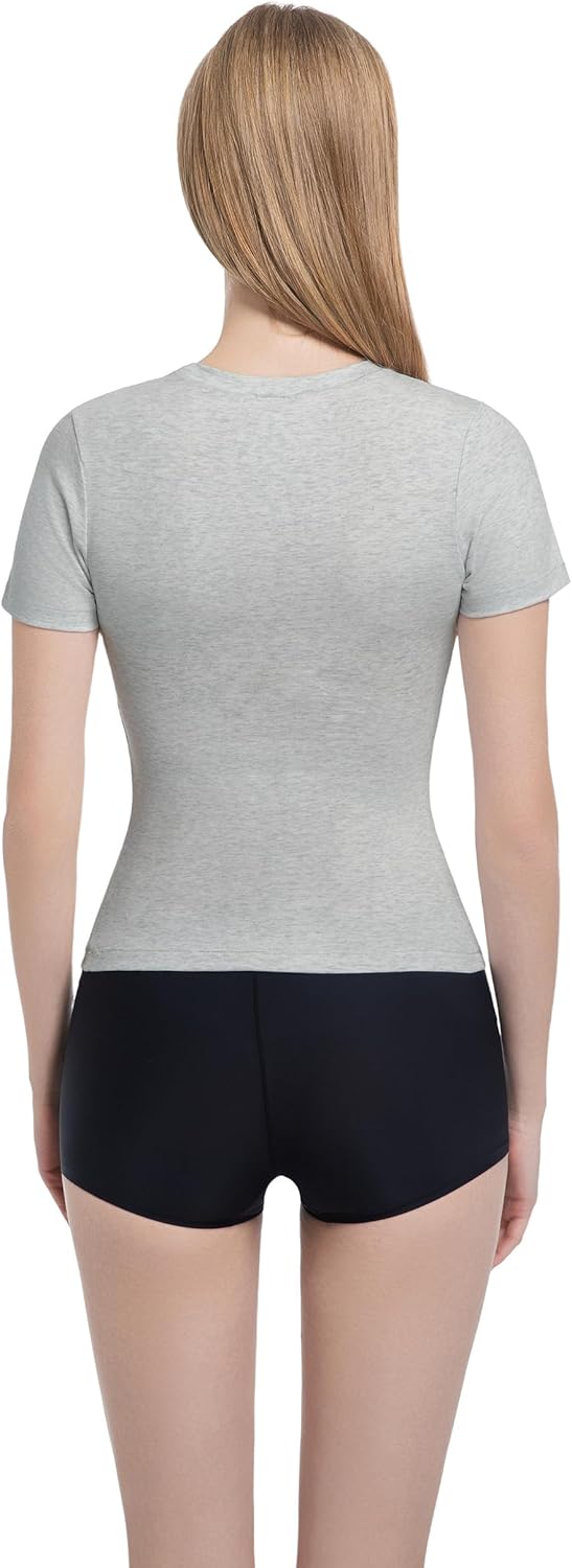 Women’s Slim Fitted Crew Neck T-Shirt Stretchy Cotton Y2K Short Sleeve Tees for Workout Basic Tees Going Out Tops - Image 3