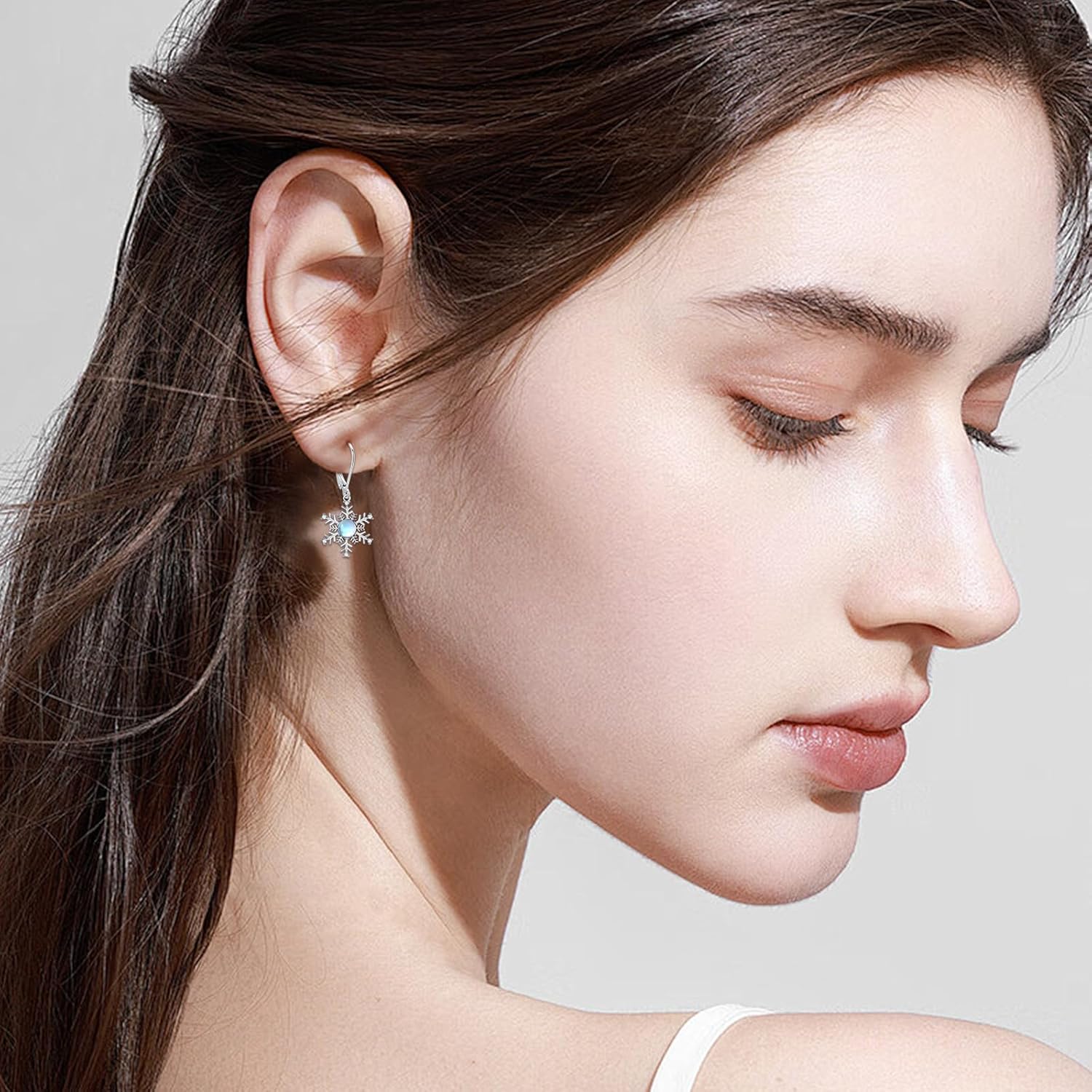 925 Sterling Silver Earrings Snowflake Earrings For Women White Turquoise/Moonstone/Dangle Drop Earrings - Image 5