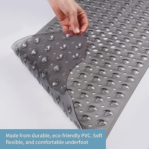 Miniatura 3 de Tapete de ducha para bañera, antideslizante, lavable a máquina, ventosas y agujeros de drenaje para una fácil limpieza, 39.56 x 15.75 pulgadas (gris)