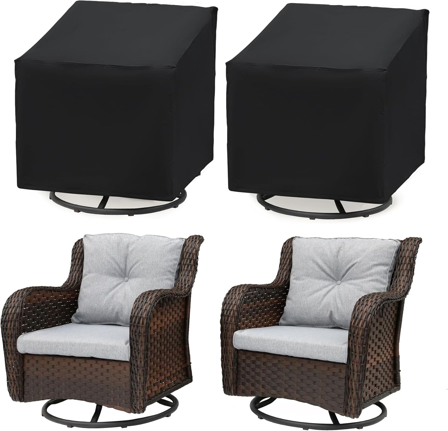 Patio Chair Covers 2 Pack, Outdoor Chair Covers Waterproof 600D Heavy Duty, All-Weather Patio Furniture Covers for Outdoor Swivel Chairs, Lawn Wicker Sofas & Rocking Chairs, Black