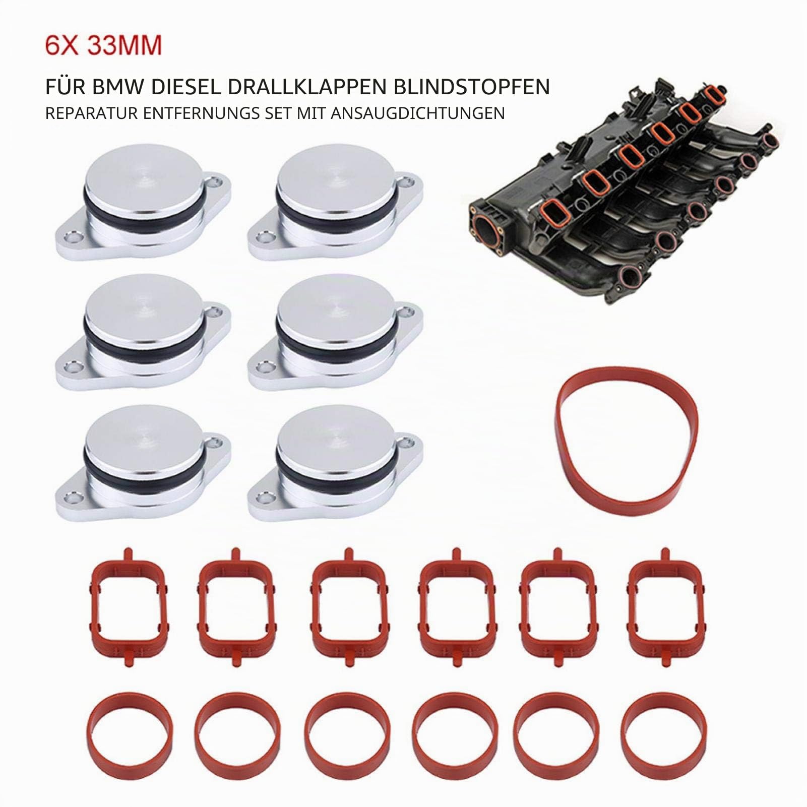 6 x 33 mm Ansaugbrücke Drallklappen Dichtungssatz, Dichtungen der Ansaugbrücken, Swirl Flap für 320d 330d 520d 525d 530d 730d mit Ansaugkrümmerdichtungen Drallklappen
