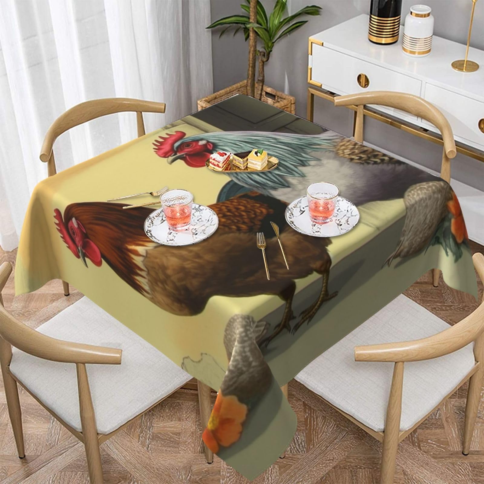 Nappe carrée poulets italiens anti-pli et lavable pour simplifier l'entretien en salle à manger