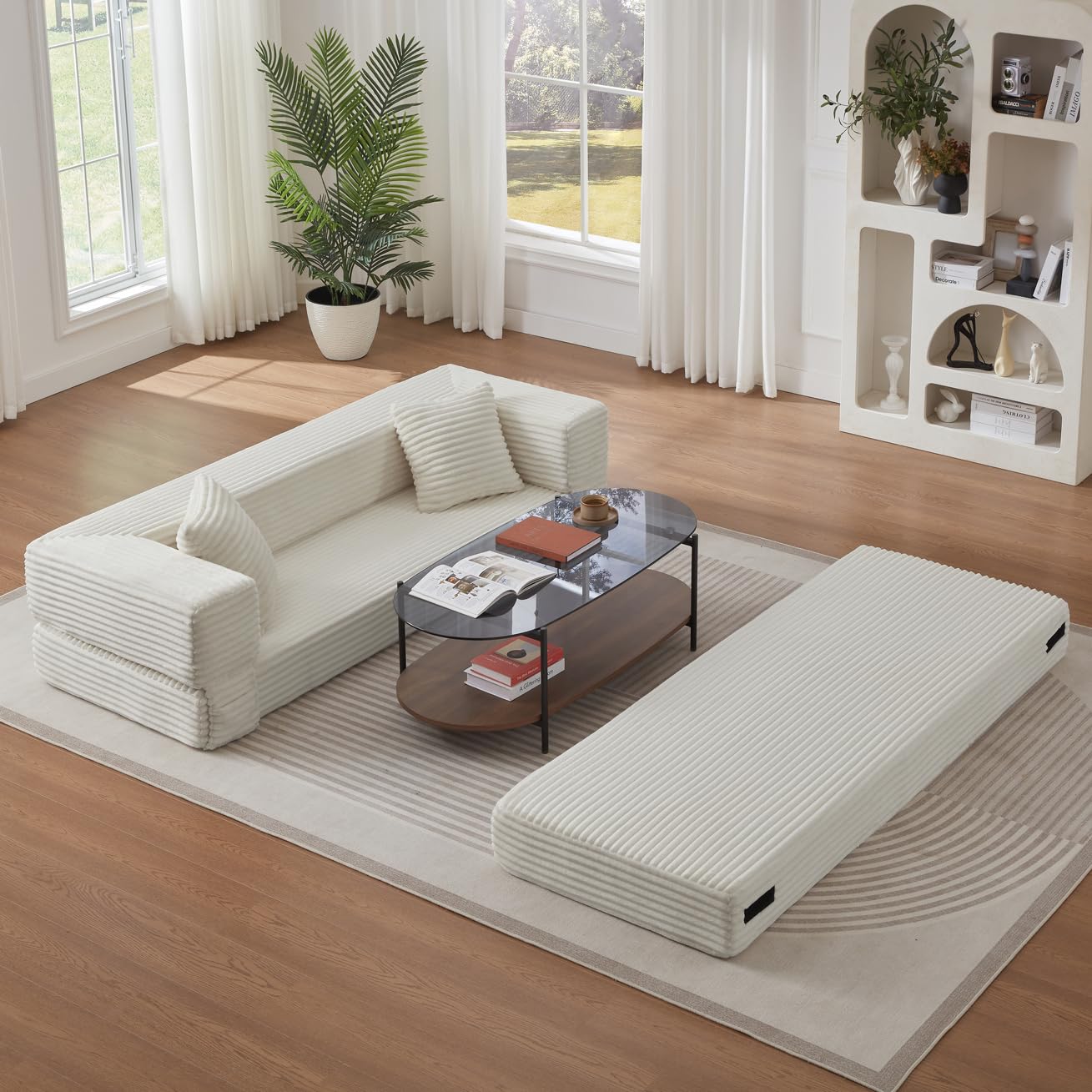 Sofa do spania Cord, składana sofa podłogowa, sofa dwuosobowa, 200 szer. x