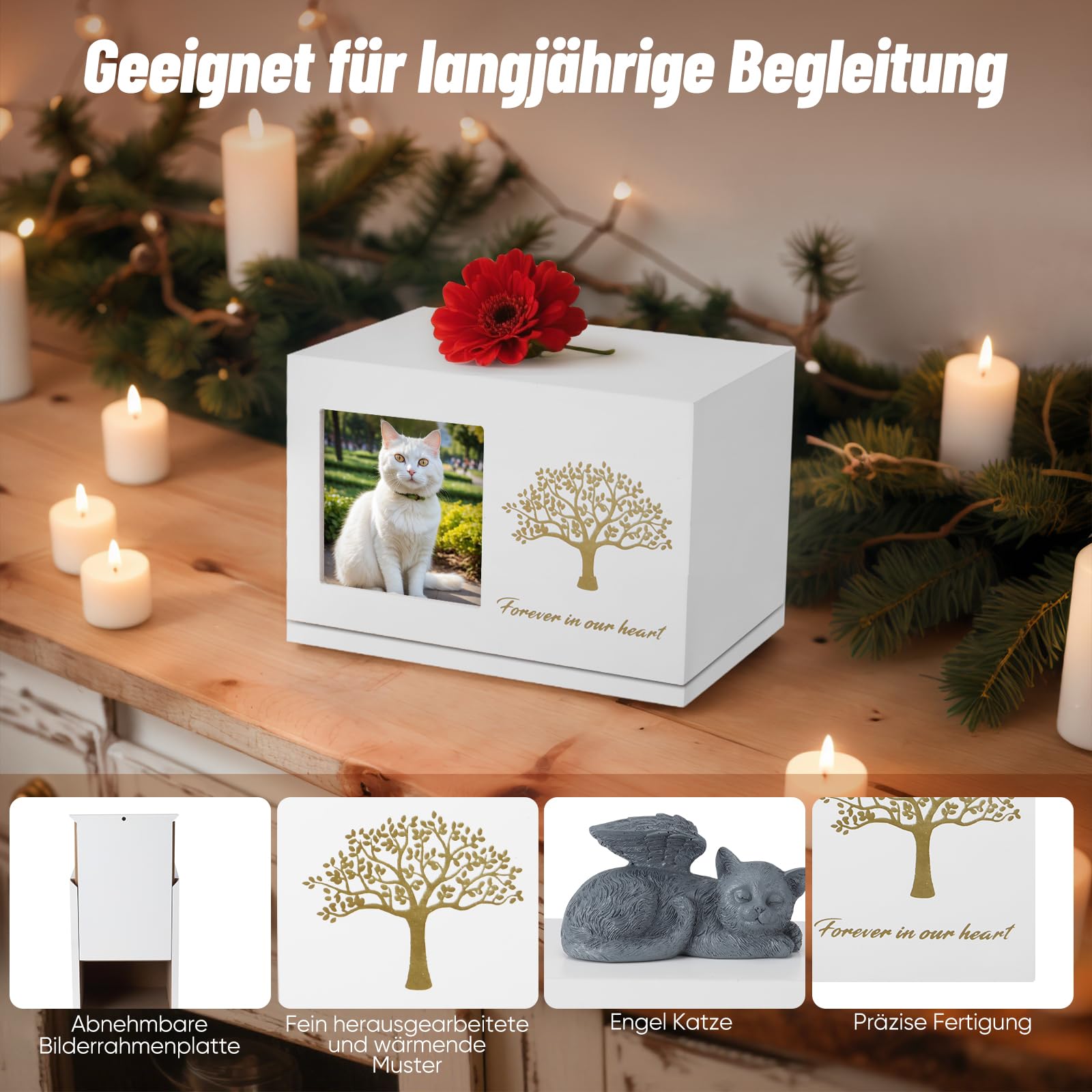 Tierurnen für Katze,katzenurne,katzenurnen für zuhause für Haustierasche mit Foto,Tierurne mit Einer Katzenengel-Statue aus Kunstharz und einem Samtbeutel zur Aufbewahr