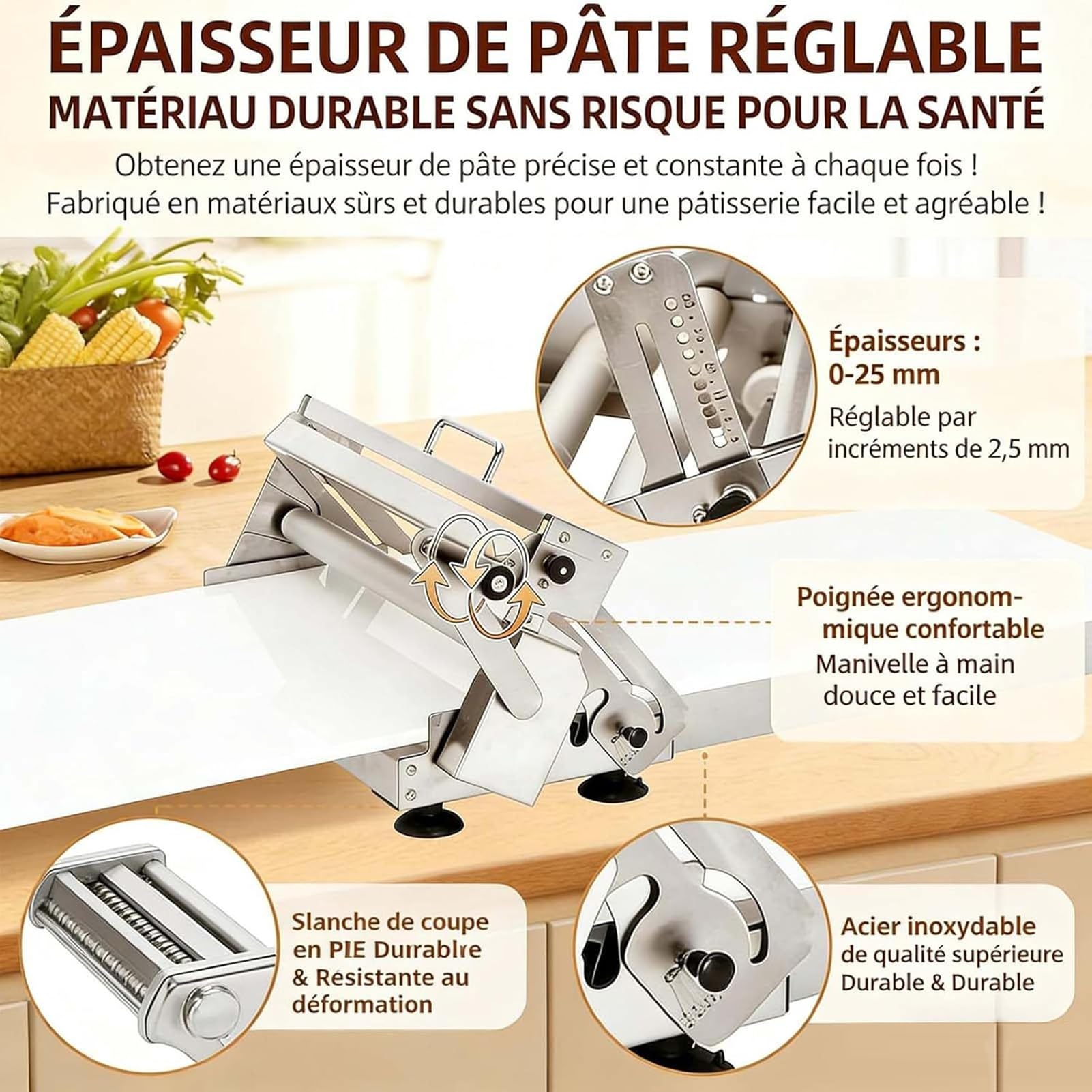 LoJax Gewerbliche Teigausrollmaschine, Faltbare Professionelle Teigrollmaschine, Einstellbare Teigdicke 0-25mm Für Gebäck, Pasta, Pizzateig Und Croissants, Croissant-Teiglaminator