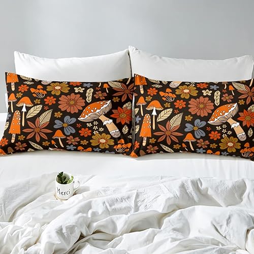 Miniatura 6 de Erosebridal Juego de edredón de flores hippie tamaño individual de los años 60 y 70 años, ropa de cama con estampado de flores psicodélicas de